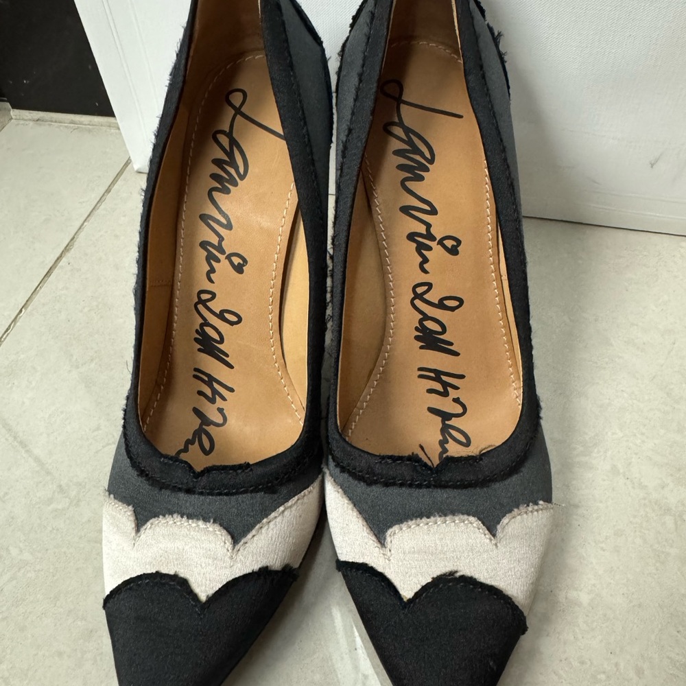 Lanvin Black and Cream Satin Heels